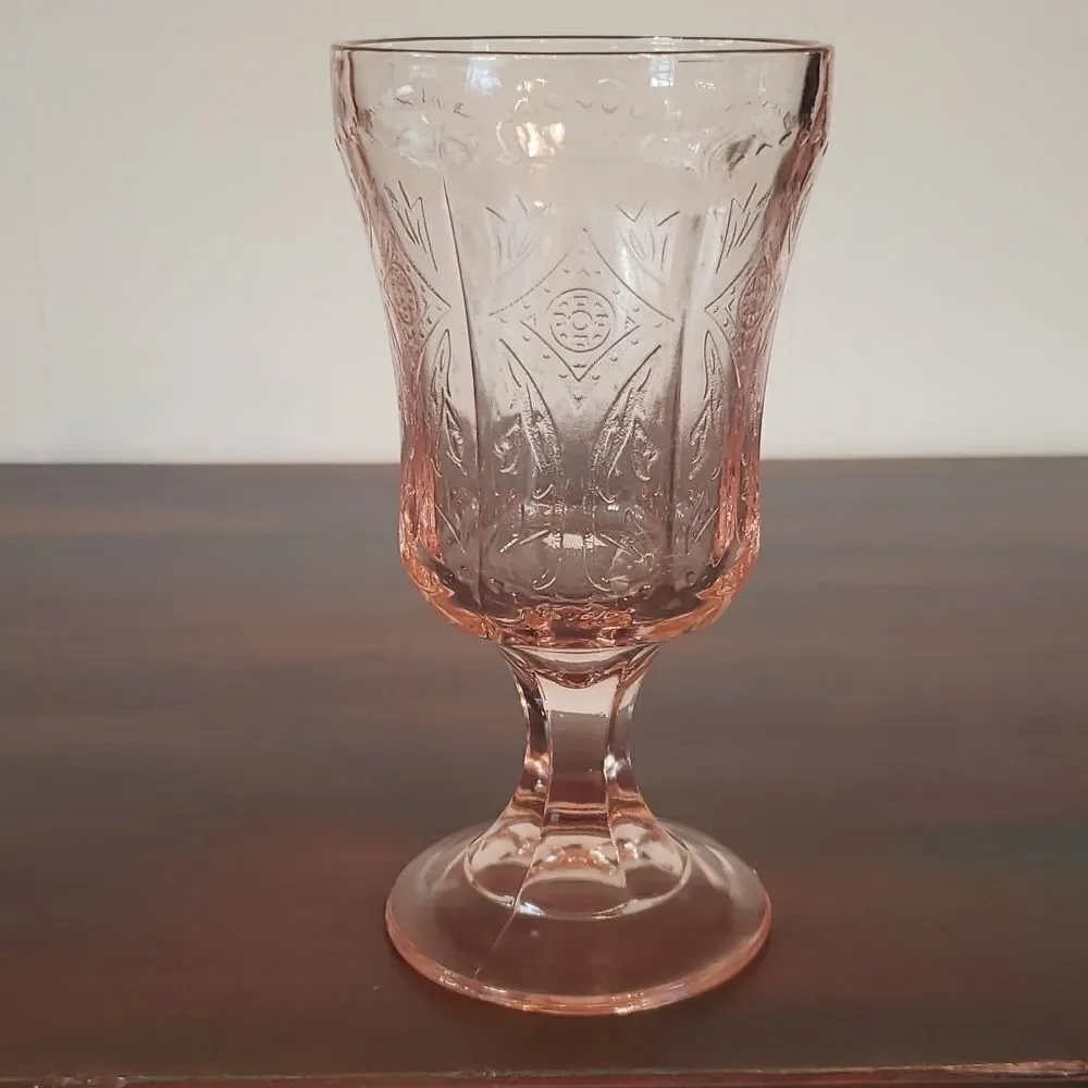 Gorgeous Vintage Blush Pink Heavy Depression Glass Water Goblet